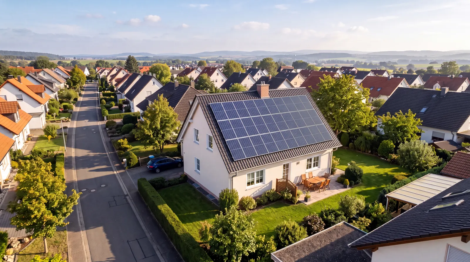 Einfamilienhaus mit Photovoltaikanlage auf dem Dach